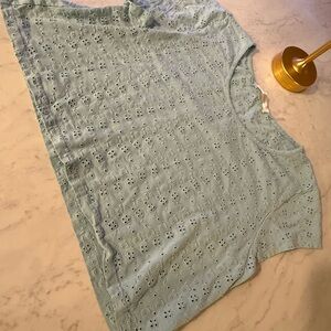 Love Shack Fancy Light Blue Eyelet Short Sleeve Top